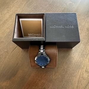 Michael Kors Women's Watch with Black Dial and Silver Band
